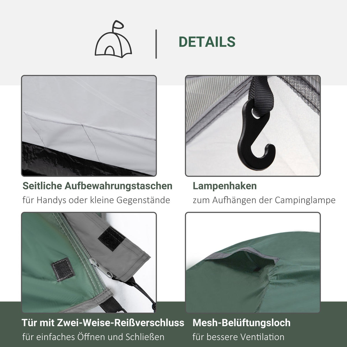 Tent for 2 people 190T camping tent with pegs dome tent fiberglass polyester gray 325 x 183 x 130 cm