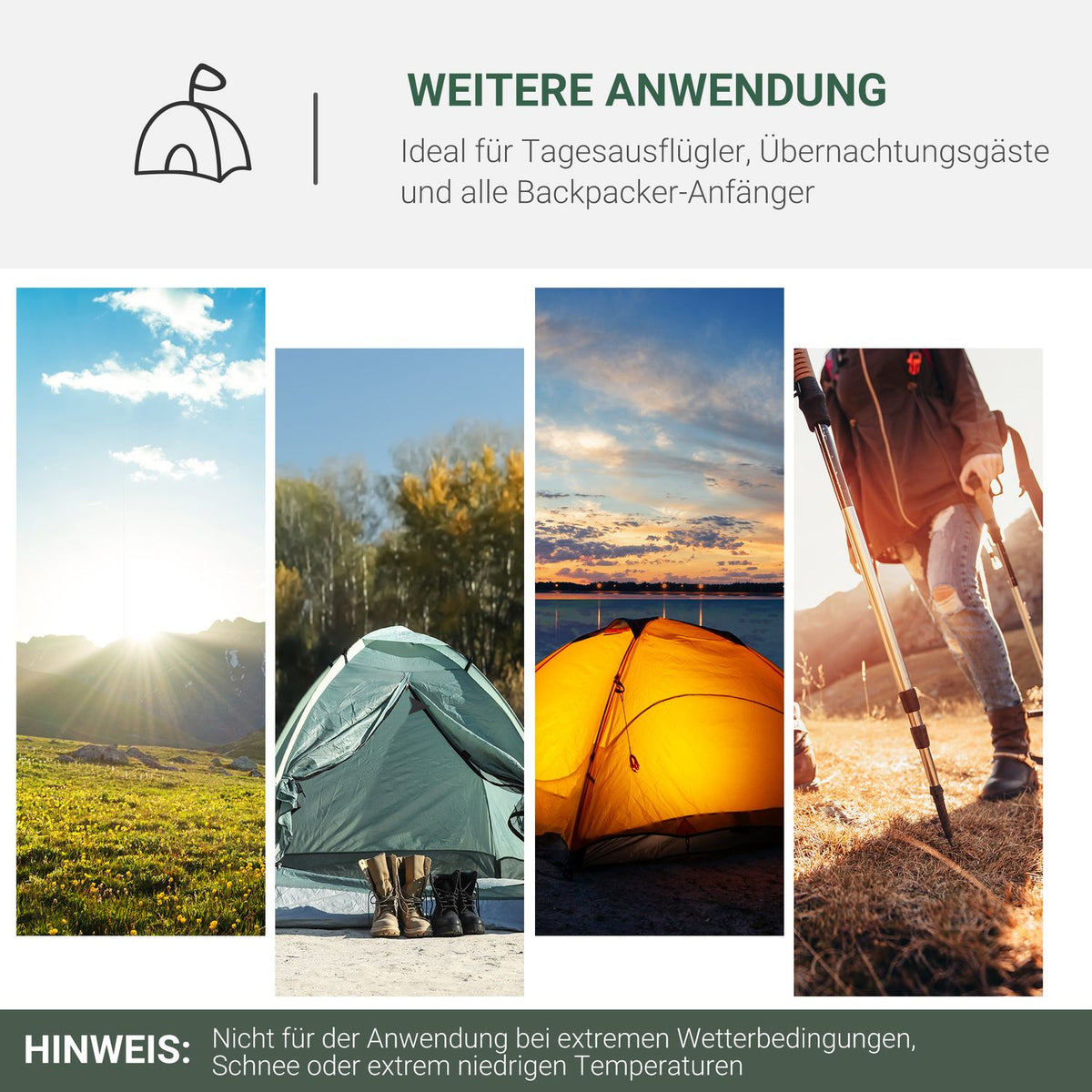 Tent for 2 people 190T camping tent with pegs dome tent fiberglass polyester gray 325 x 183 x 130 cm