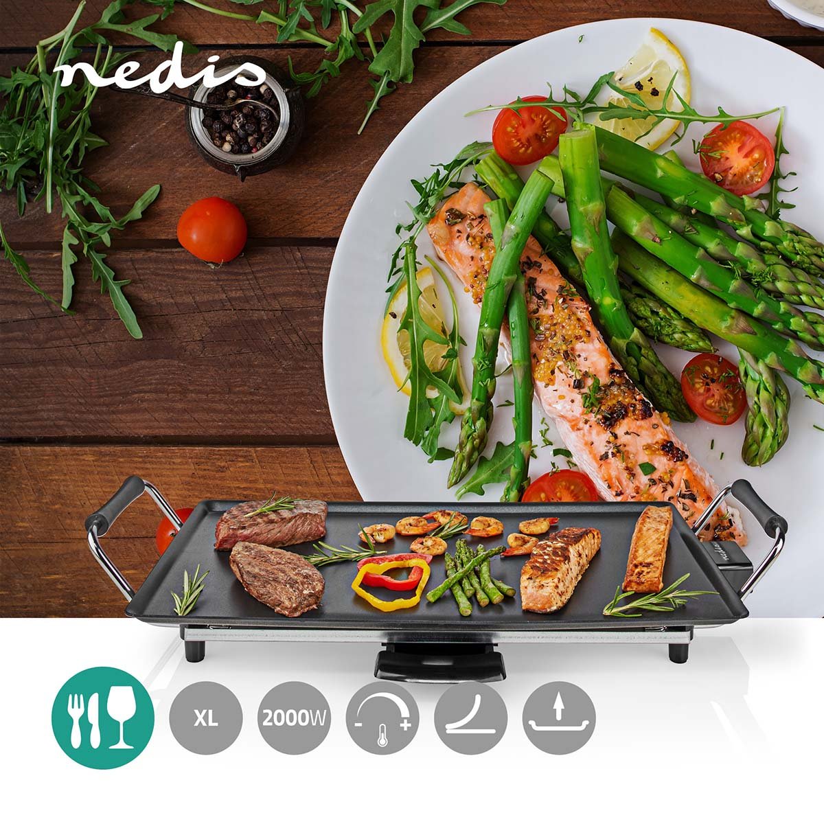 Teppanyaki Table Grill | Back surface (l x w): 47.5 x 26.5 cm | 5 Heat settings