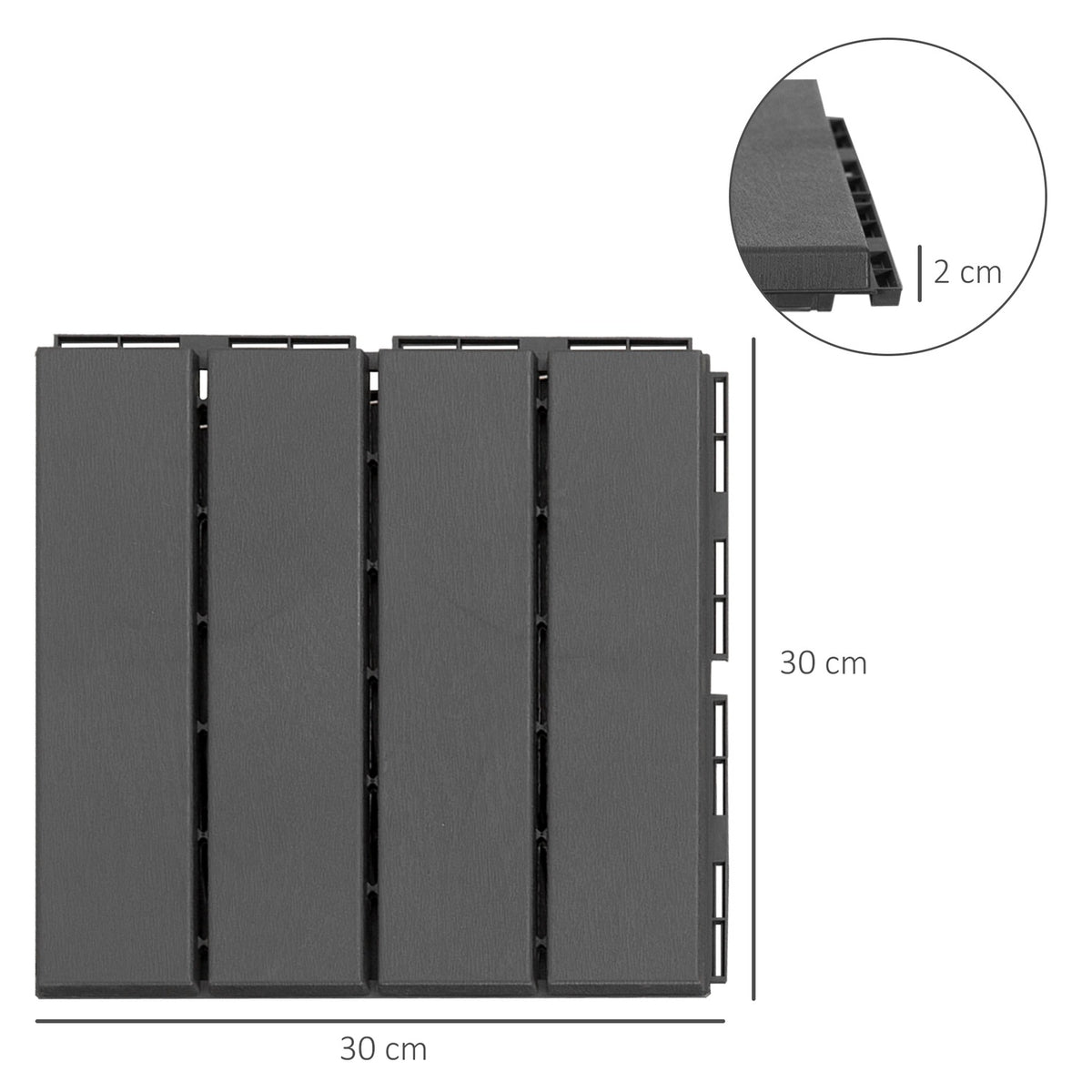 Terrace Tiles Set Of 9 Balcony Tiles, Click Tiles For Patio & Garden, Plastic, Black, 30X30Cm