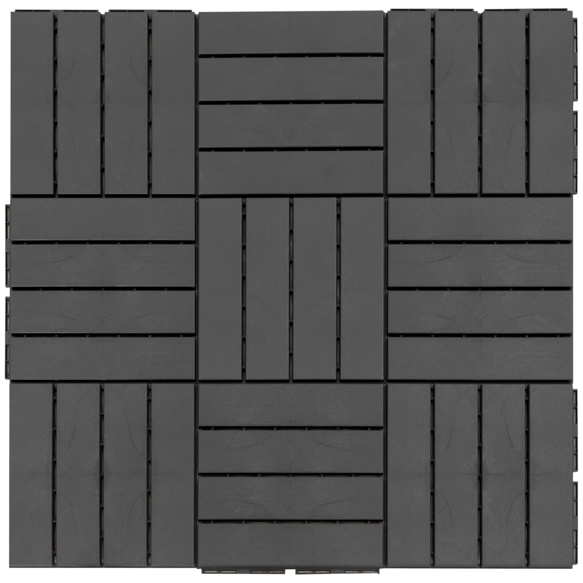 Terrace Tiles Set Of 9 Balcony Tiles, Click Tiles For Patio & Garden, Plastic, Black, 30X30Cm