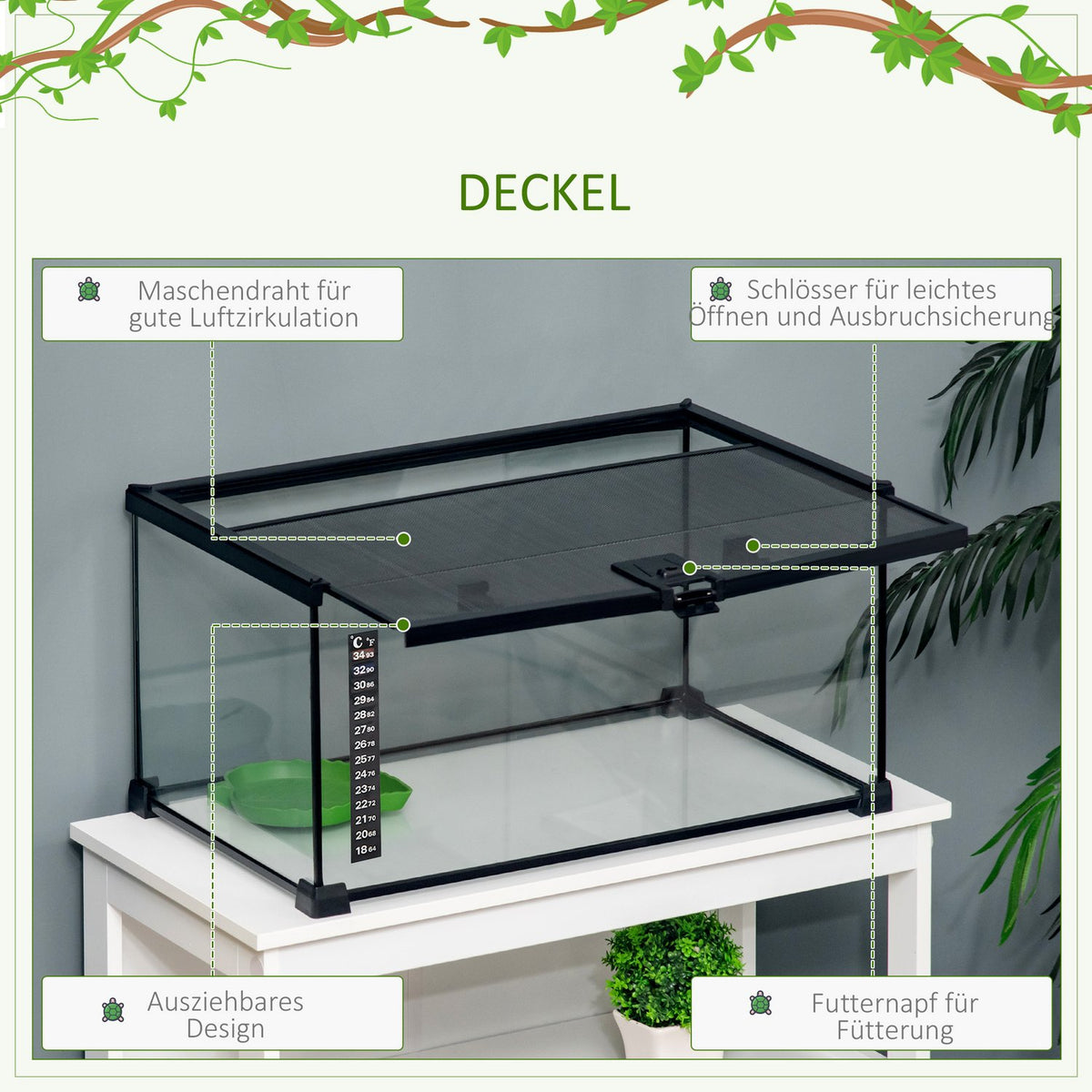 Terrarium For Reptiles Reptile Feeding Box Glass Terrarium Amphibians Arachnids With Thermometer Reptile Breeding Box 50 X 30 X 25 Cm