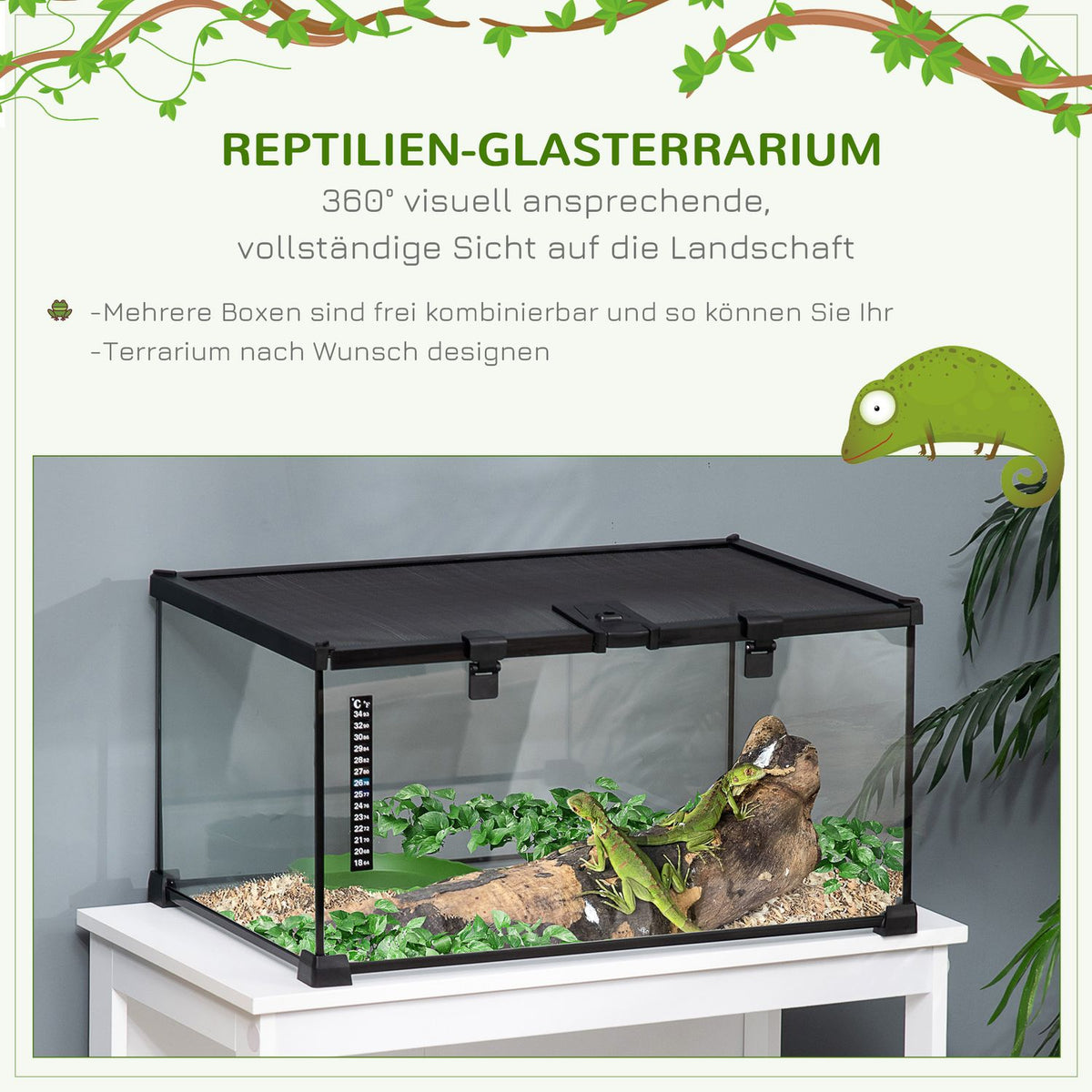 Terrarium For Reptiles Reptile Feeding Box Glass Terrarium Amphibians Arachnids With Thermometer Reptile Breeding Box 50 X 30 X 25 Cm