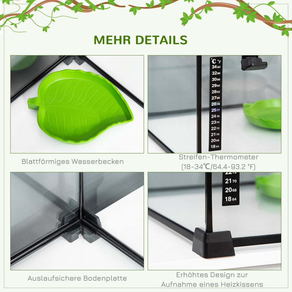 Terrarium For Reptiles Reptile Feeding Box Glass Terrarium Amphibians Arachnids With Thermometer Reptile Breeding Box 50 X 30 X 25 Cm
