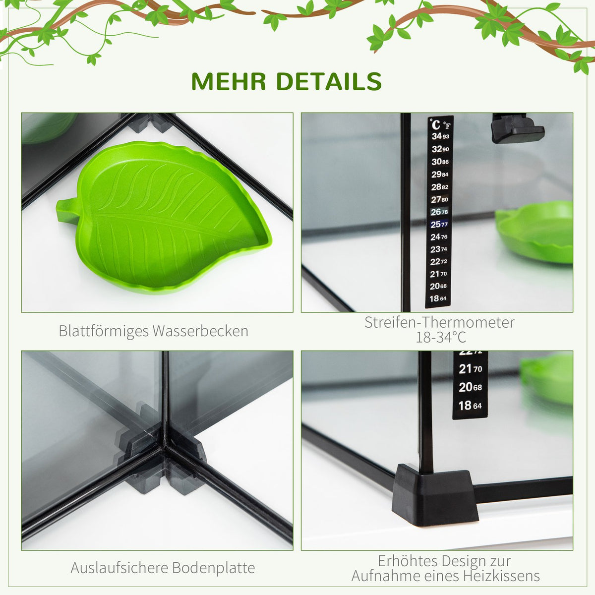 Terrarium For Reptiles Reptile Feeding Box Glass Terrarium Amphibians Arachnids With Thermometer Reptile Breeding Box Metal 50 X 30 X 35 Cm