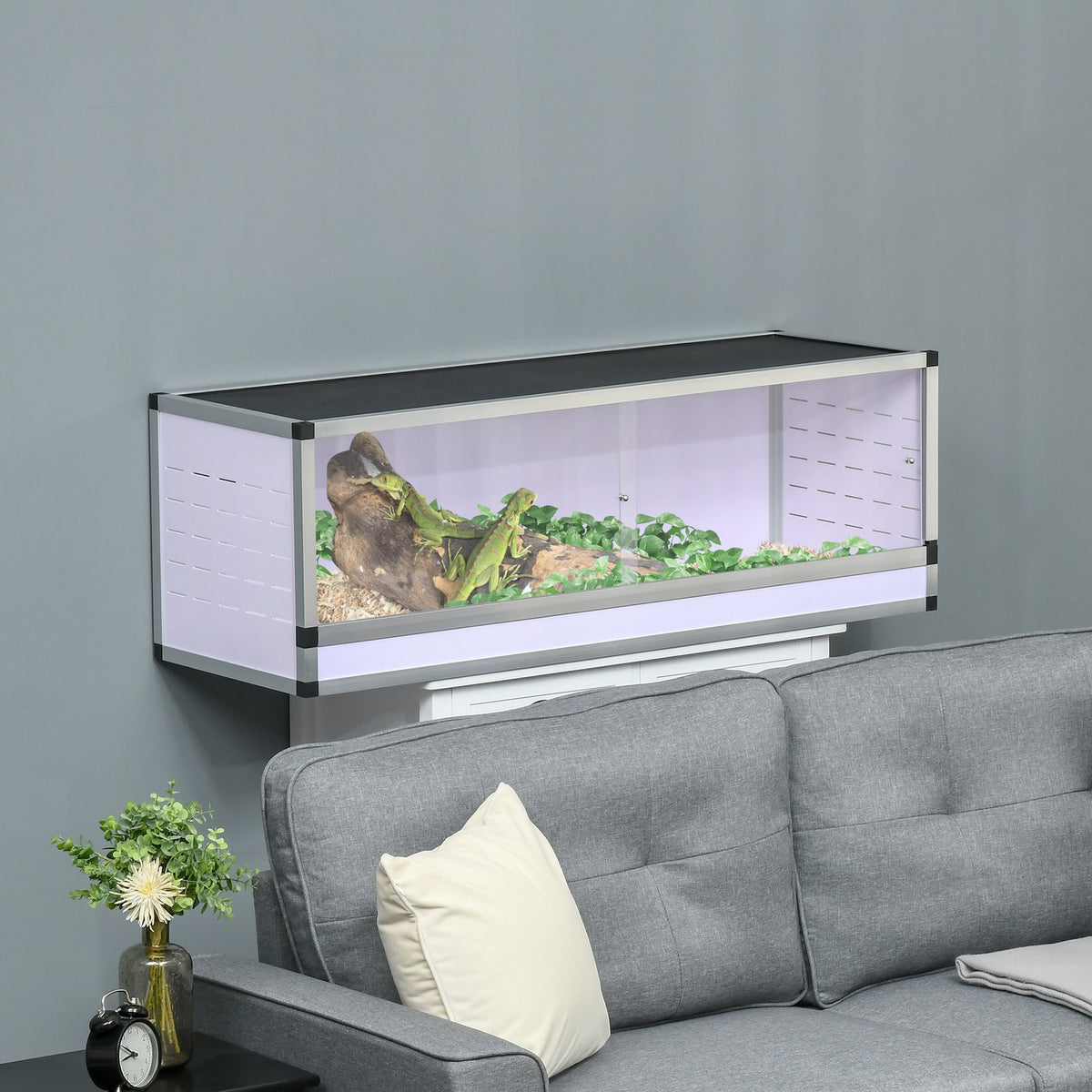 Terrarium Reptile Breeding Box For Reptiles Amphibians Arachnids Made Of Aluminum White + Silver + Black 120 X 40 X 40 Cm
