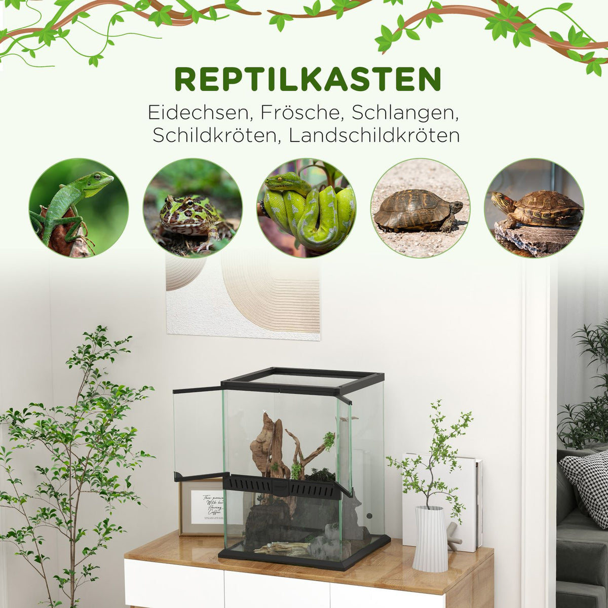 Terrarium Reptile Feeding Box Anti-Escape Ventilation 120L Glass Terrarium Cable Management Amphibians Spider Metal Black 45X45X60Cm