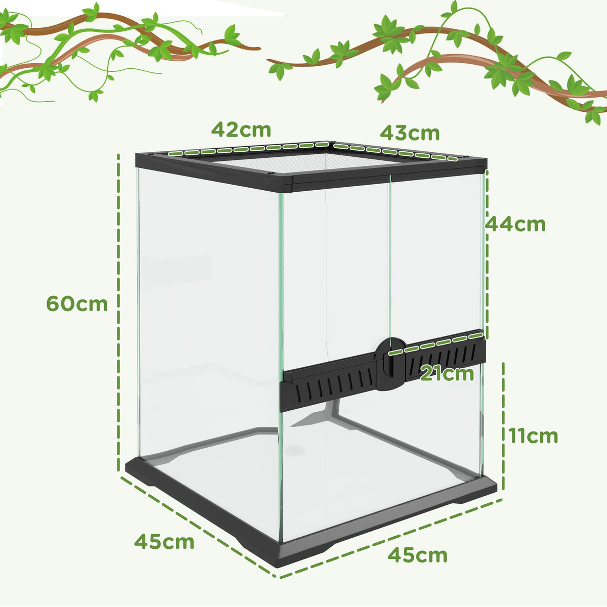 Terrarium Reptile Feeding Box Anti-Escape Ventilation 120L Glass Terrarium Cable Management Amphibians Spider Metal Black 45X45X60Cm