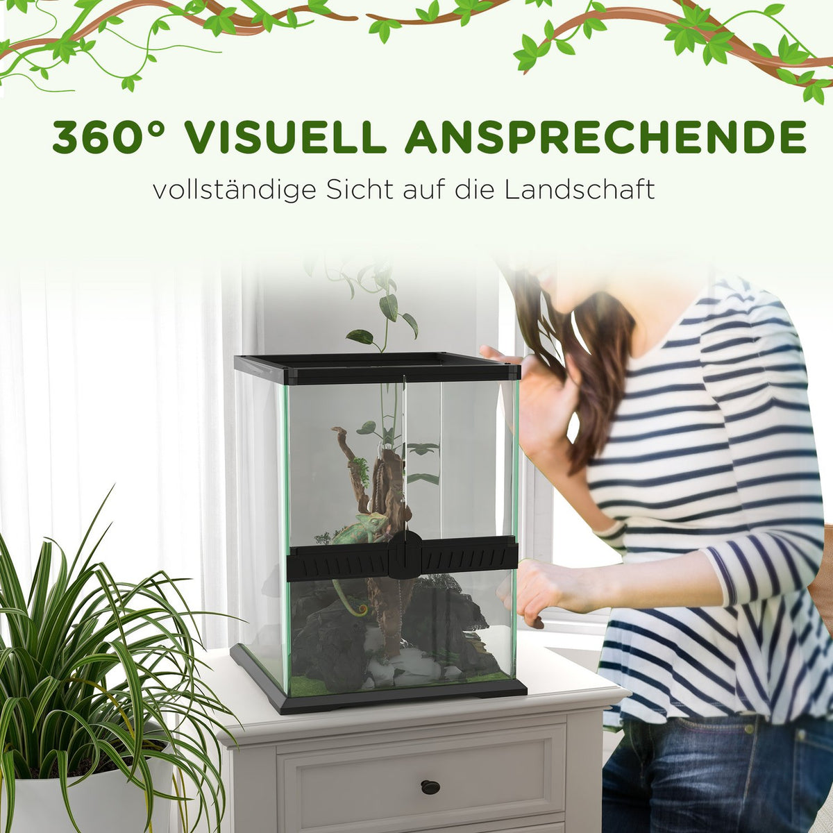 Terrarium Reptile Feeding Box Anti-Escape Ventilation 120L Glass Terrarium Cable Management Amphibians Spider Metal Black 45X45X60Cm