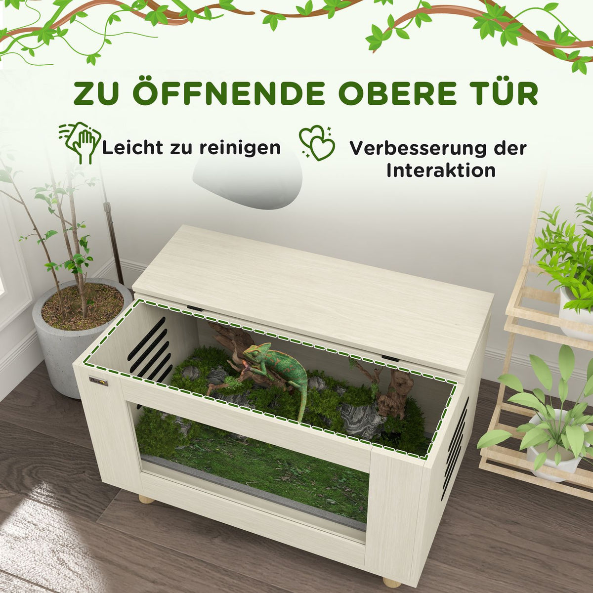 Terrarium Reptiles Feeding Box Side Ventilation Reptile Breeding Box Hinged Lid Amphibians Arachnids Oak 80X50X50Cm
