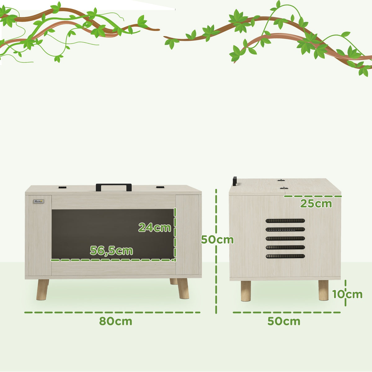 Terrarium Reptiles Feeding Box Side Ventilation Reptile Breeding Box Hinged Lid Amphibians Arachnids Oak 80X50X50Cm