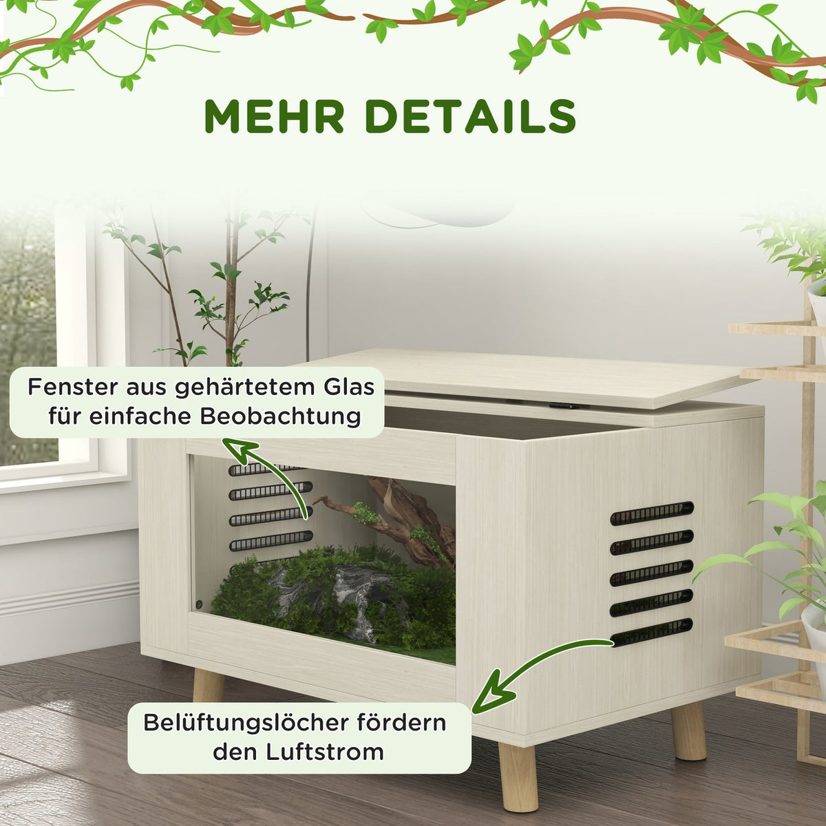 Terrarium Reptiles Feeding Box Side Ventilation Reptile Breeding Box Hinged Lid Amphibians Arachnids Oak 80X50X50Cm