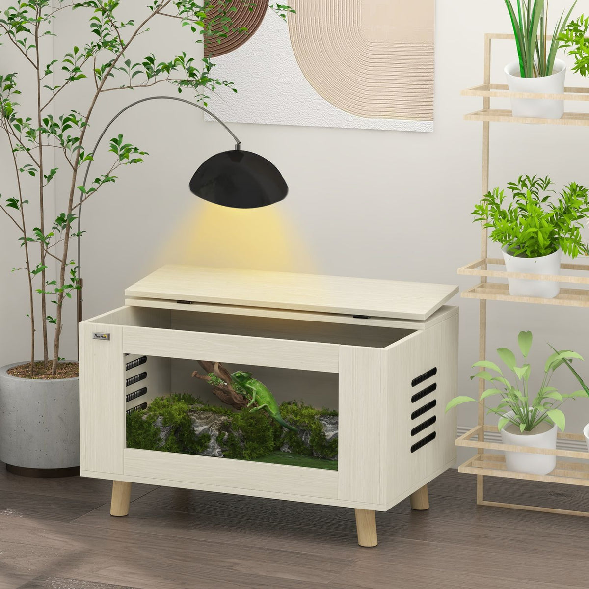 Terrarium Reptiles Feeding Box Side Ventilation Reptile Breeding Box Hinged Lid Amphibians Arachnids Oak 80X50X50Cm