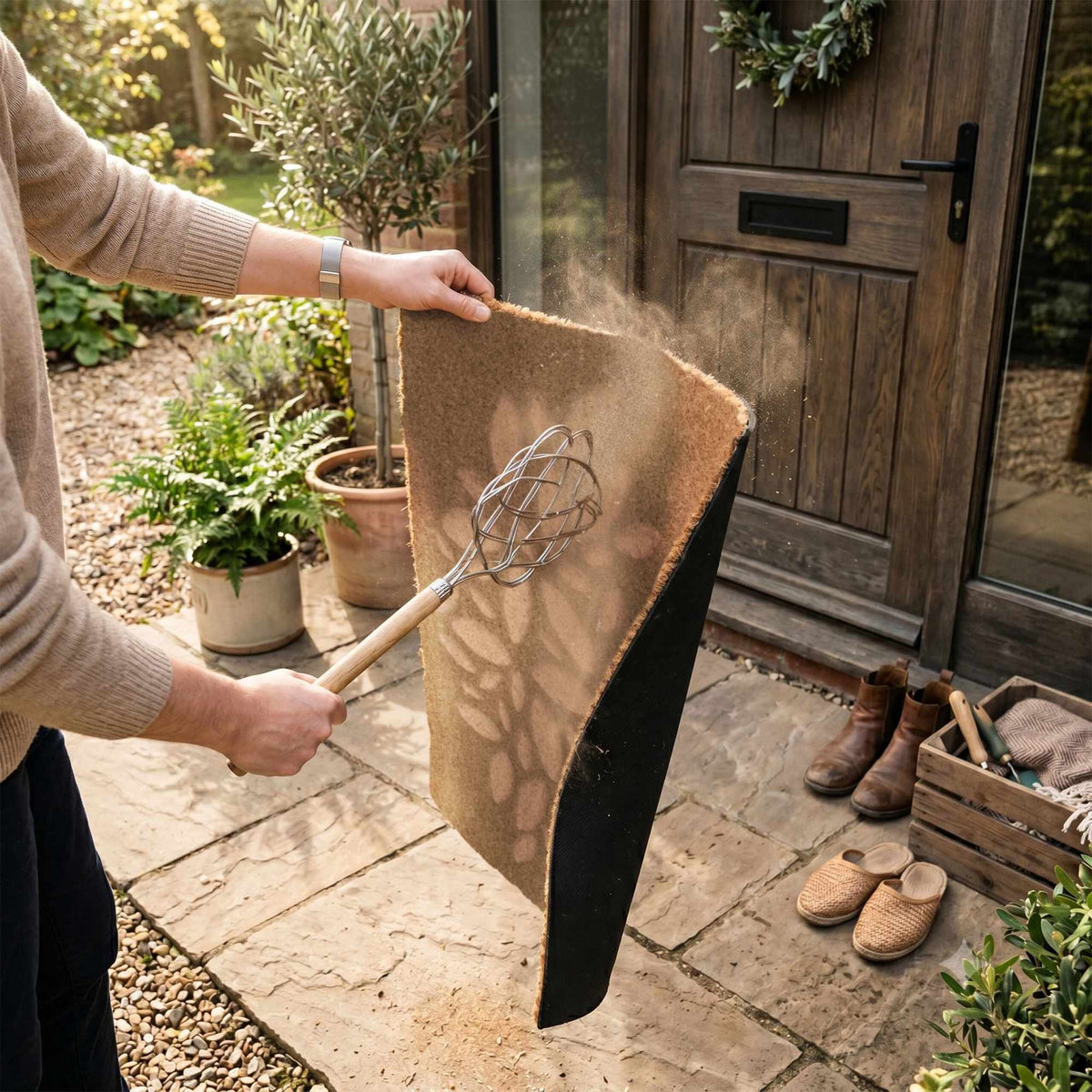 Textured Coir Doormat, 60x40 cm, Natural Fiber