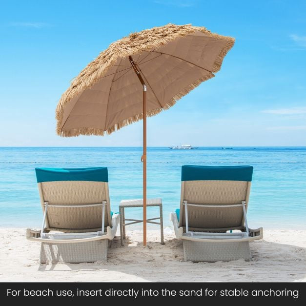 Thatched Tiki Umbrella 196 cm, Tilt, Waterproof Canopy