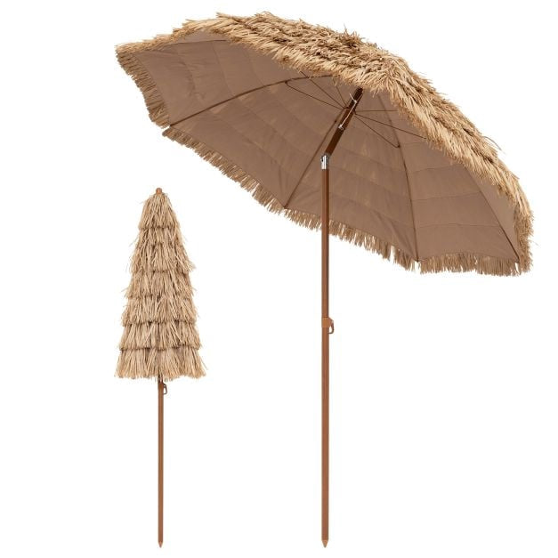 Thatched Tiki Umbrella 196 cm, Tilt, Waterproof Canopy