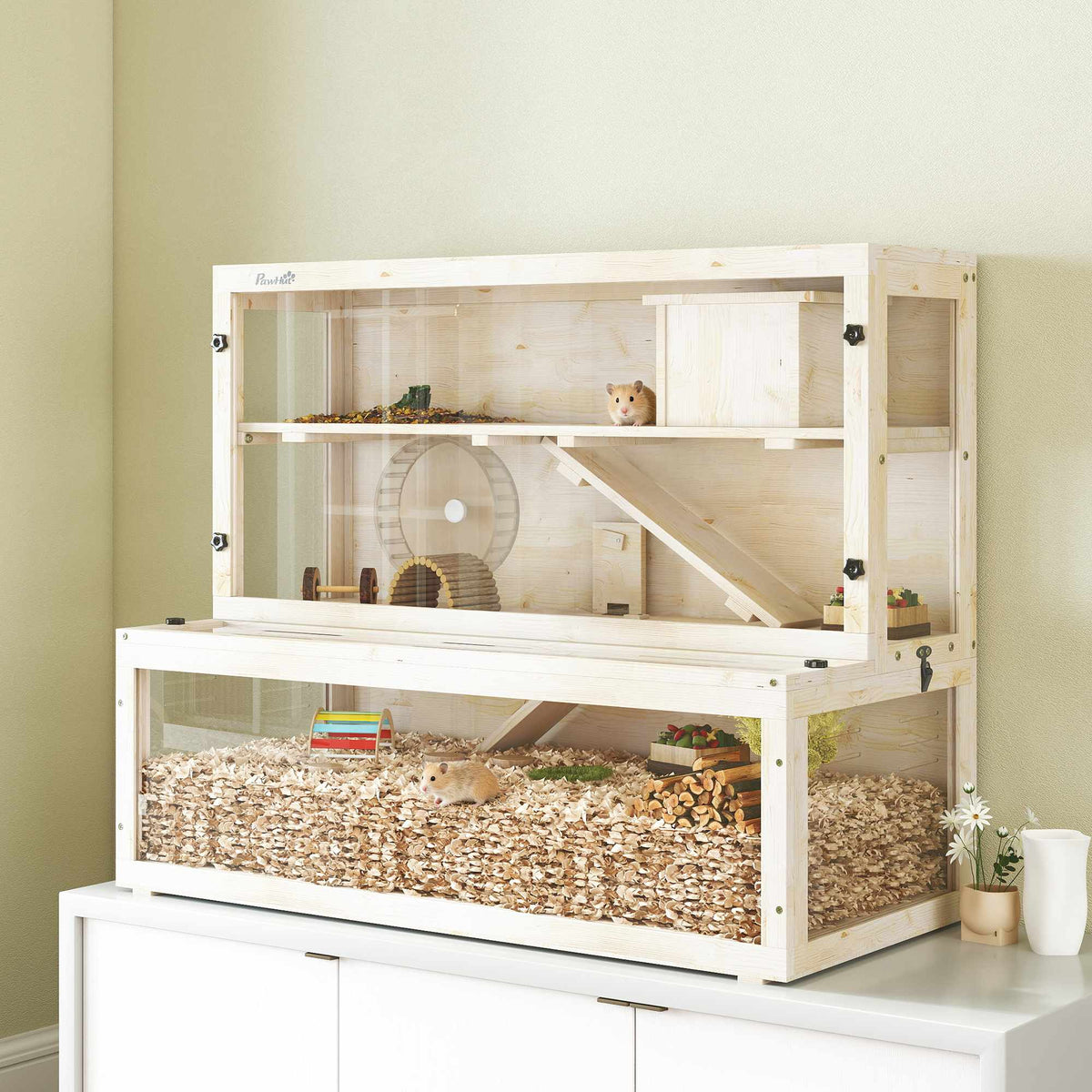 Three-Level Hamster Cage with Hut and Accessories, 100x50x84 cm