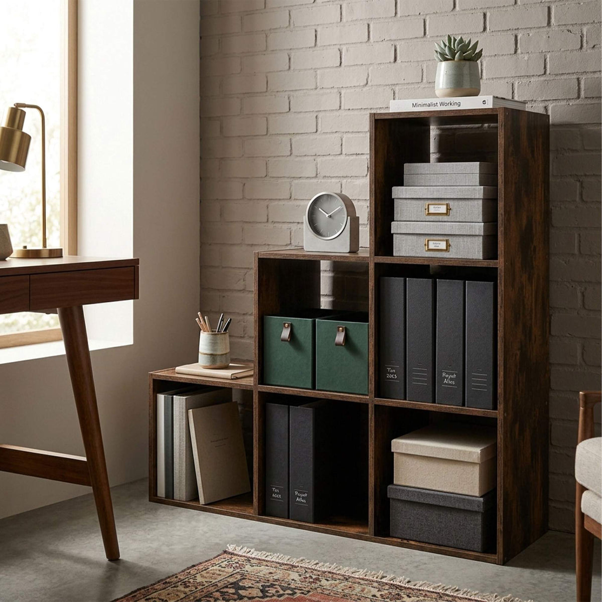 Tiered Shelf, 6 Compartments – Brown, Engineered Wood