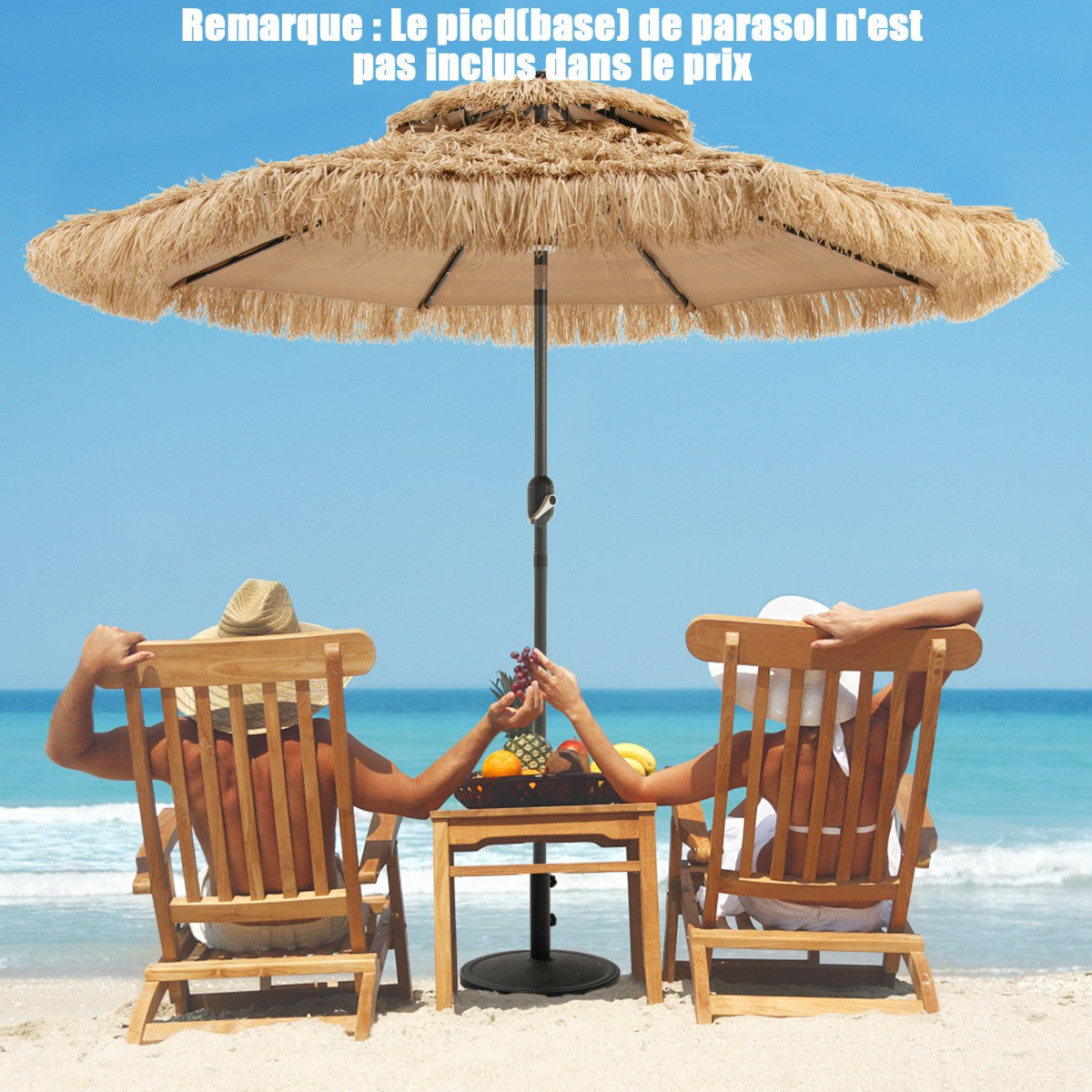 Tiki Patio Umbrella 270 cm, Solar LED, Tilt