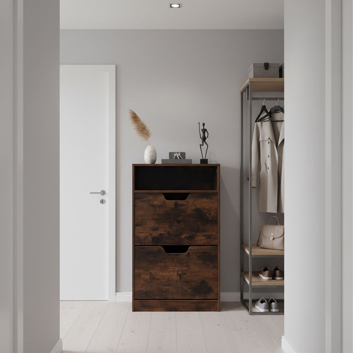 Tilt-Out Shoe Cabinet with Adjustable Dividers