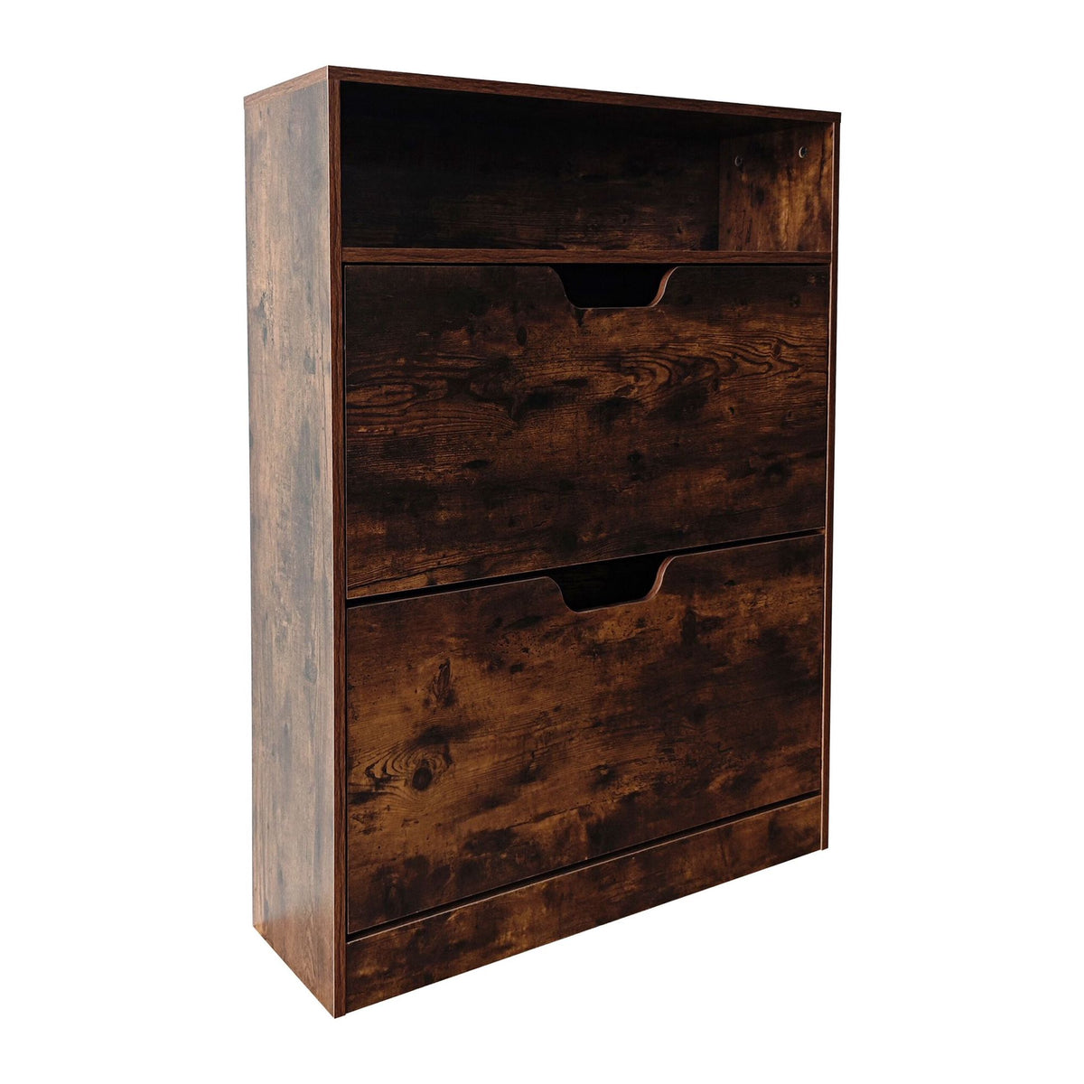 Tilt-Out Shoe Cabinet with Open Shelf, Adjustable Dividers
