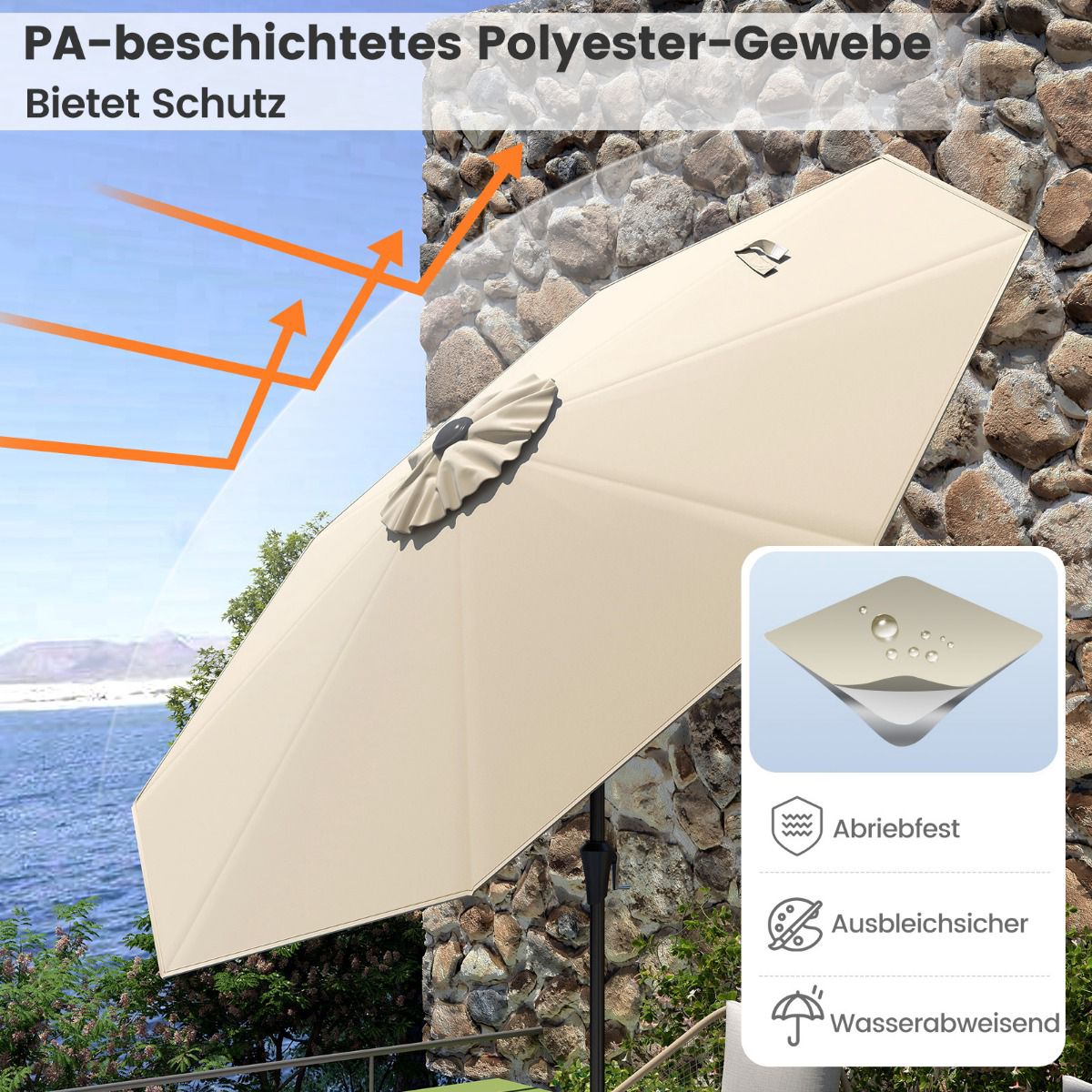 Tiltable 270 cm Beige Outdoor Patio Umbrella