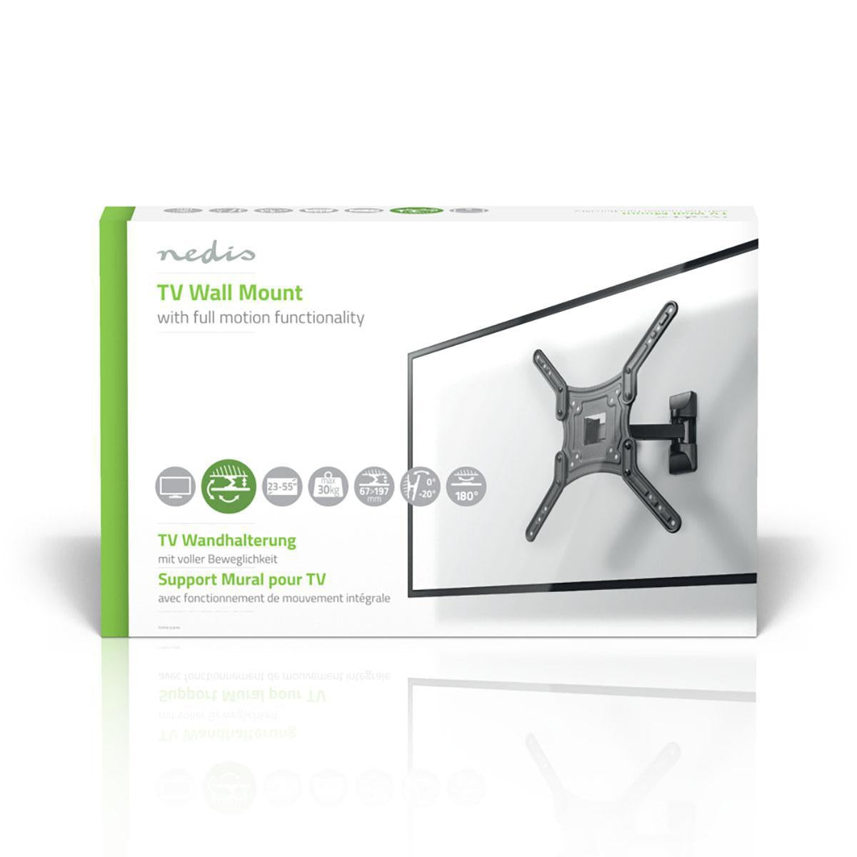 Tilt and swivel TV wall mount | 23-55 " | Maximum Screen Weight Supported: 30kg | Tiltable | Rotatable | Minimum Wall Distance: 67mm | Maximum Wall Distance: 197mm | 2 Pivot Point(s) | ABS / Steel | Black