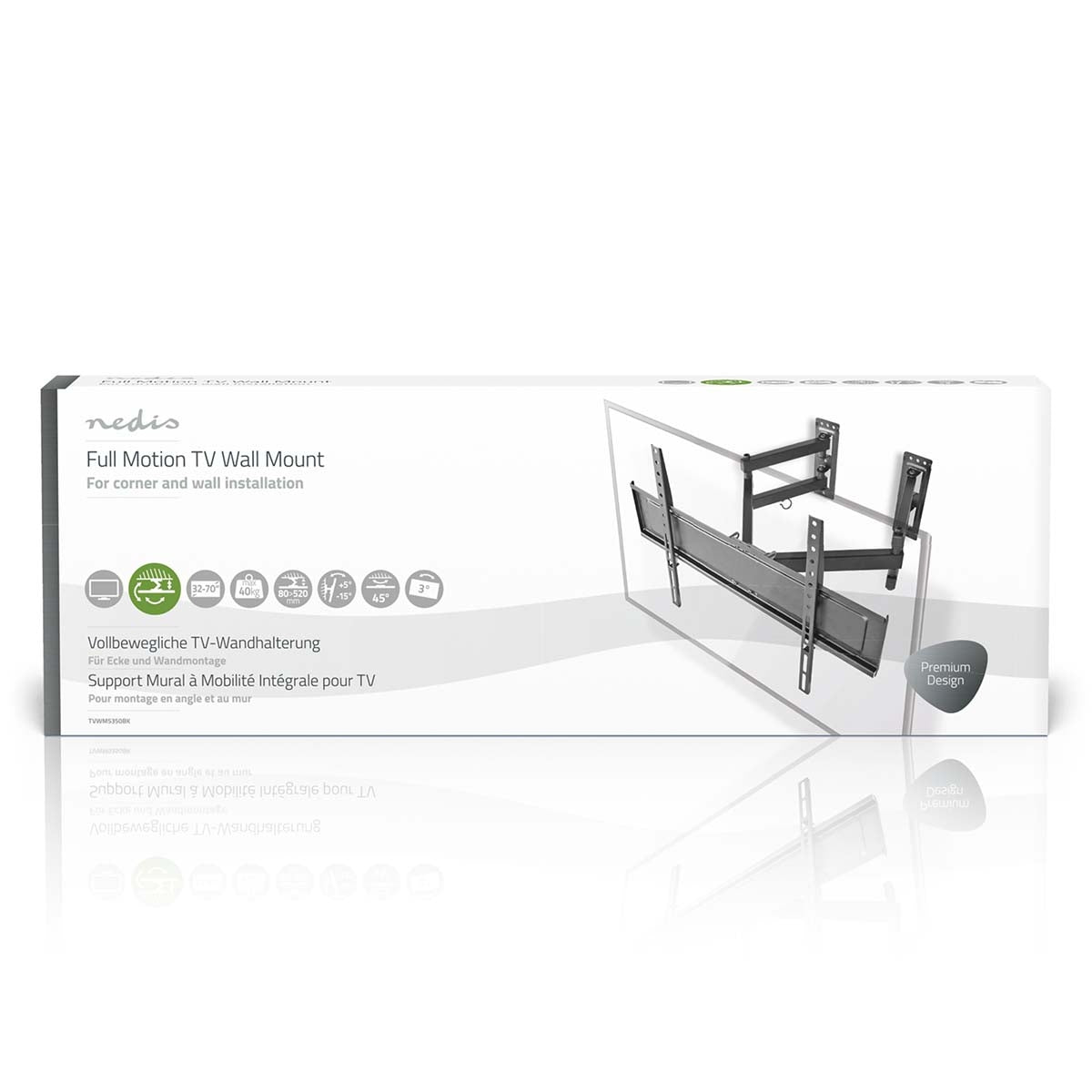 Tilt and swivel TV wall mount | 32-70 " | Maximum screen weight supported: 40 kg | Tiltable | Rotatable | Minimum wall distance: 80 mm | Maximum wall distance: 520 mm | 3 Pivot point(s) | Steel | Black