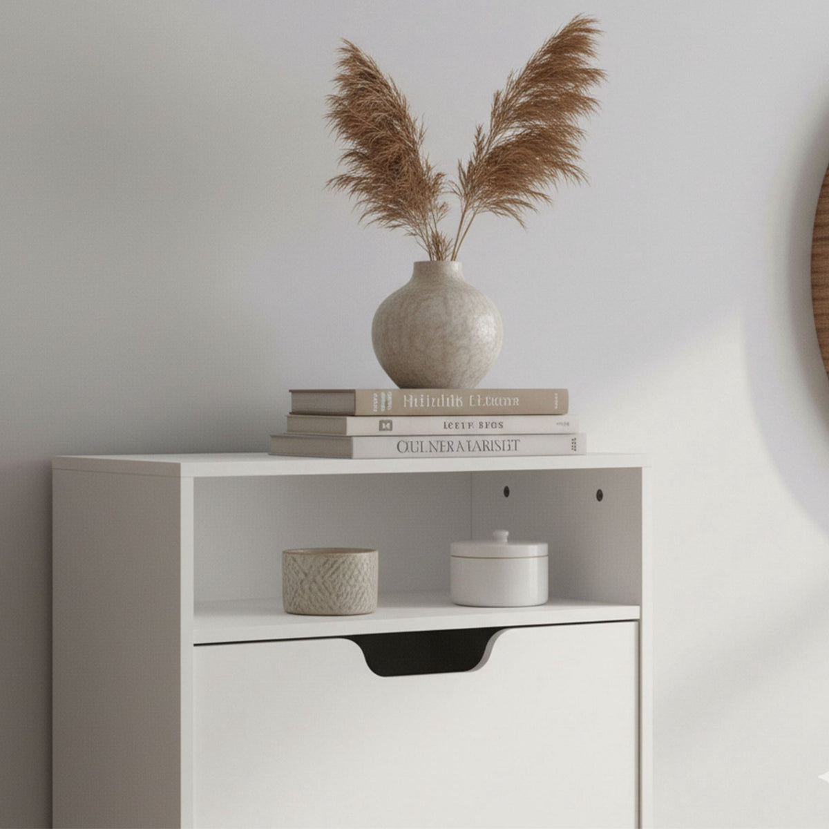 Tilting Shoe Cabinet with Adjustable Compartments