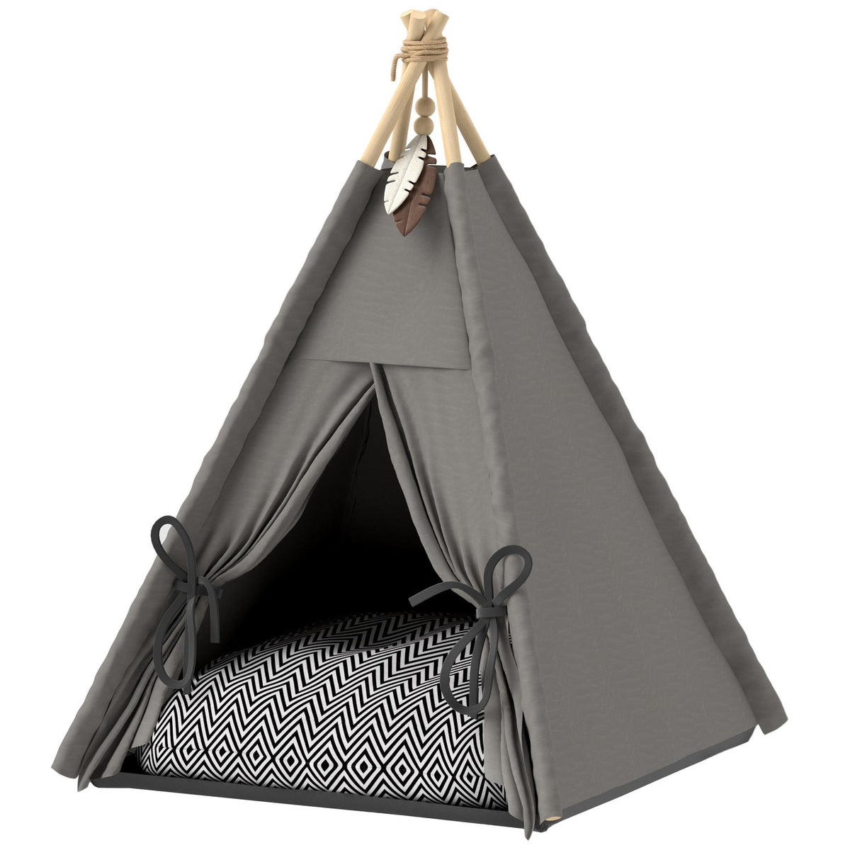 Tipi tent for pets, cat tent with removable and washable cushions, cat house with non-slip base, play ball, for cats under 5kg, mini dogs, 60 x 60 x 76 cm, gray