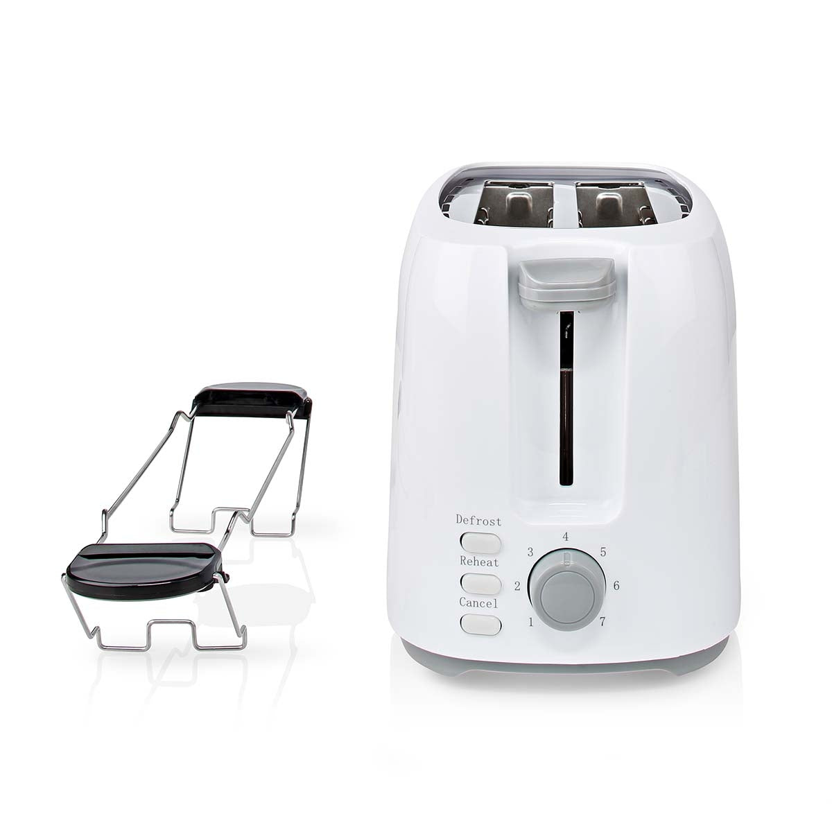 Toaster | 2 Slots | Browning levels: 7 | Defrost feature | Bun rack | White