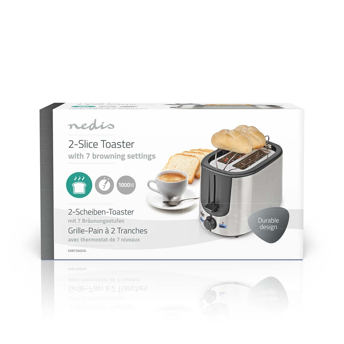 Toaster | Stainless Steel Series | 2 Discs | Degree of brownness: 7 | Defrost function | Bread shelf | Aluminum