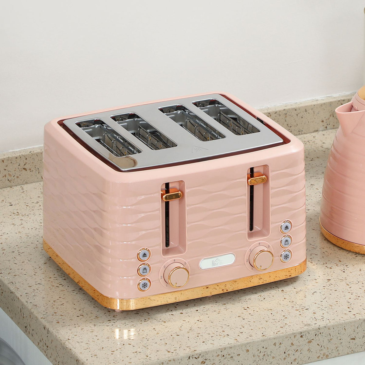 Toaster and Kettle Set, 7 Browning Levels, Pink