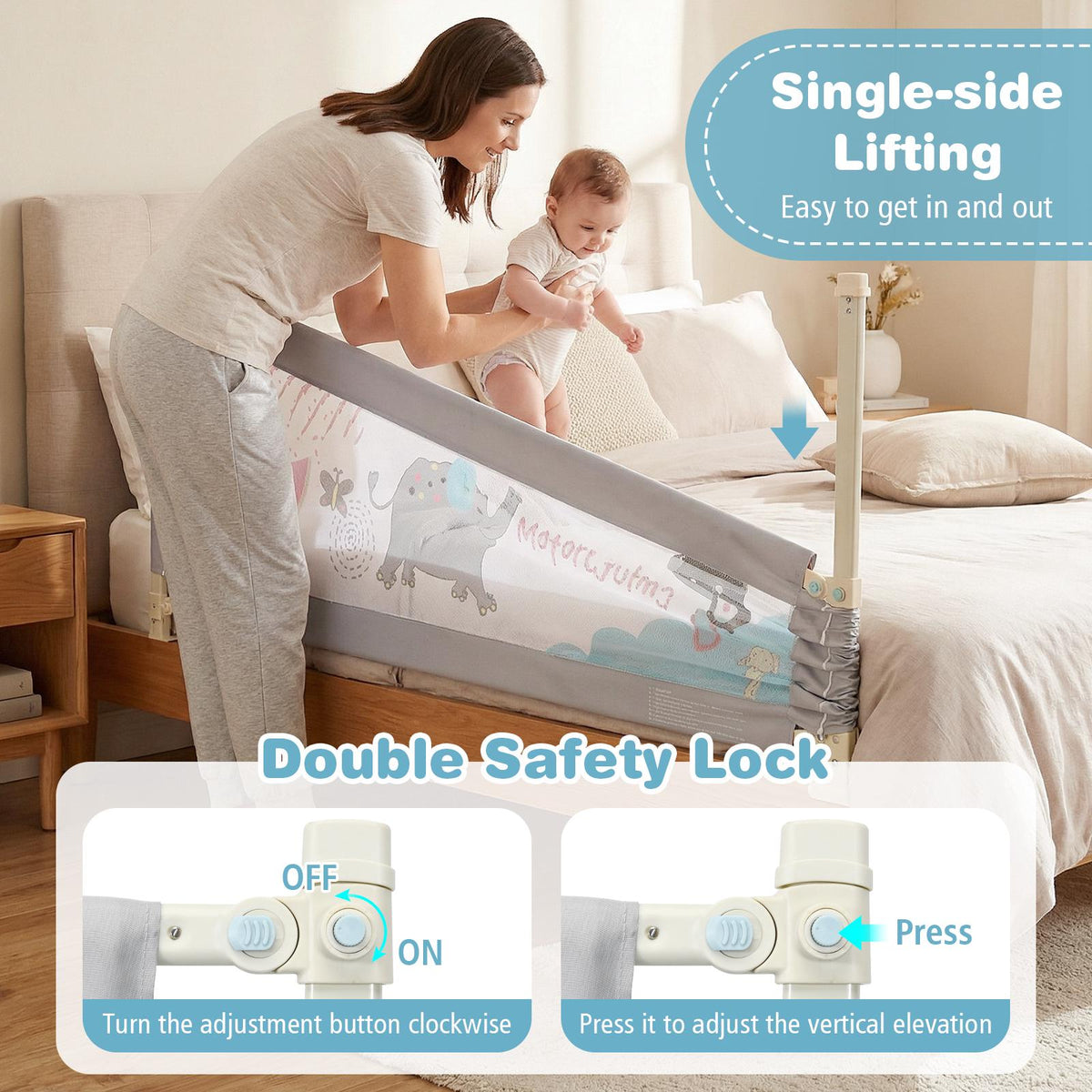 Toddler Bed Rail Guard, 24-Position Height Adjustable, 175 cm