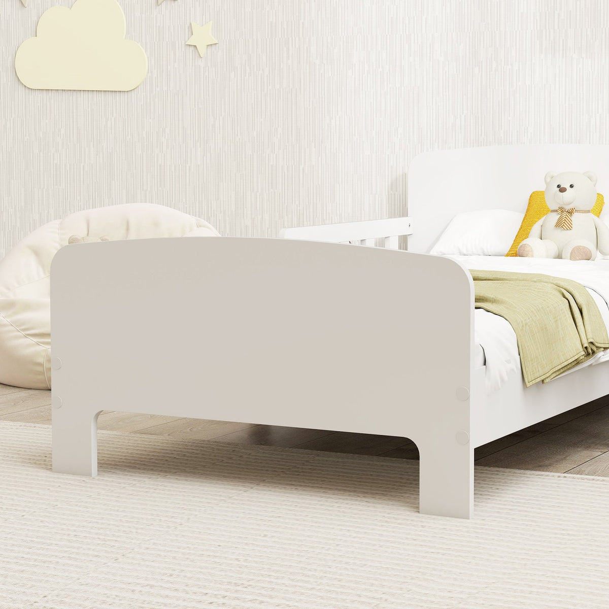 Toddler Bed with Safety Rails, MDF, Ages 3-8, White
