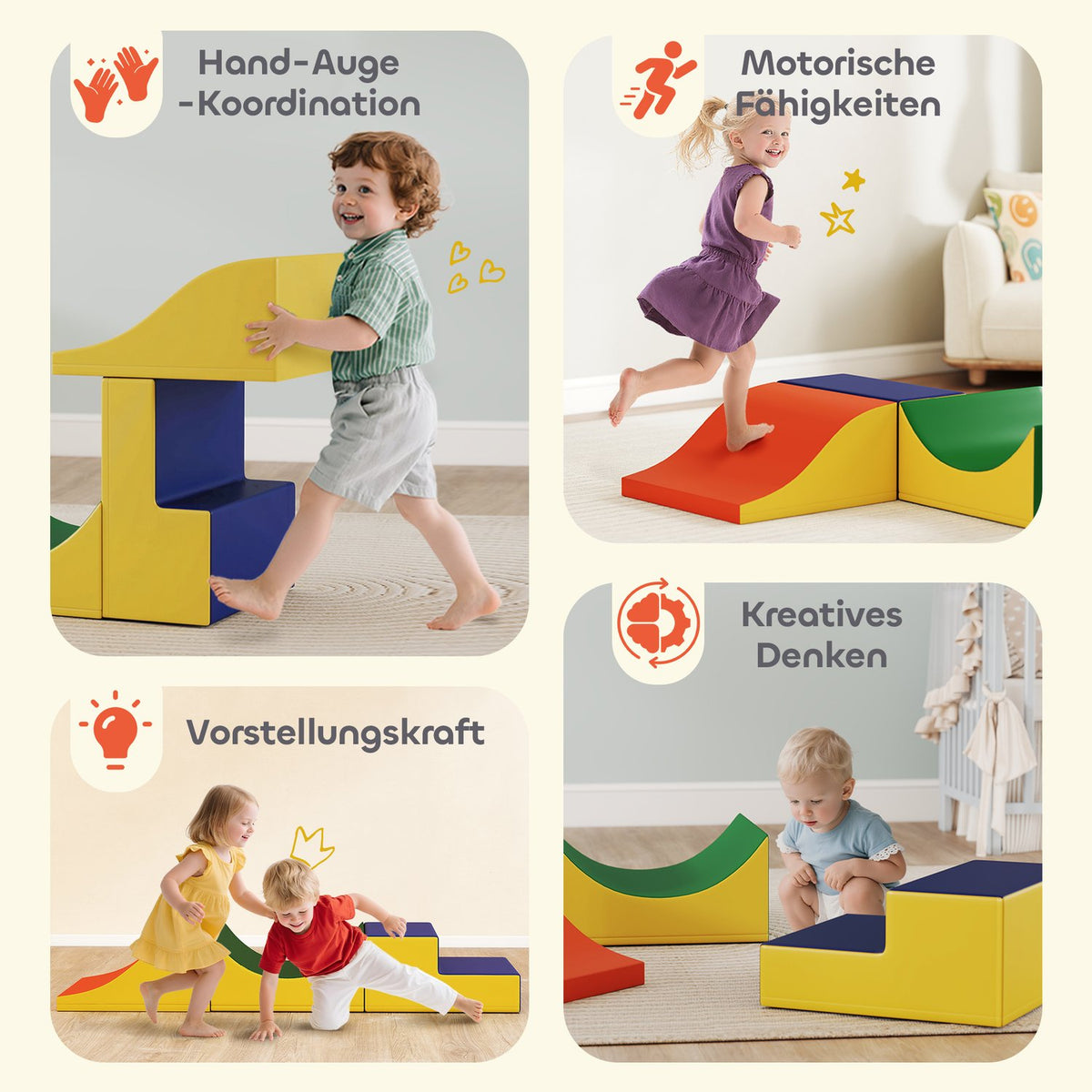 Toddler Climbing Set, 3-Piece Foam, Yellow Leather