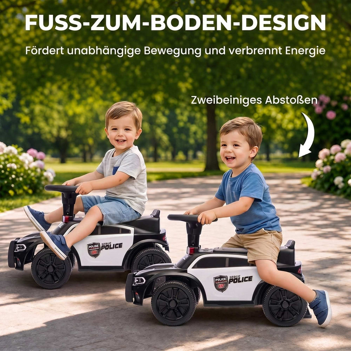 Toddler Police Ride-On Car with Music & Anti-Tip Design