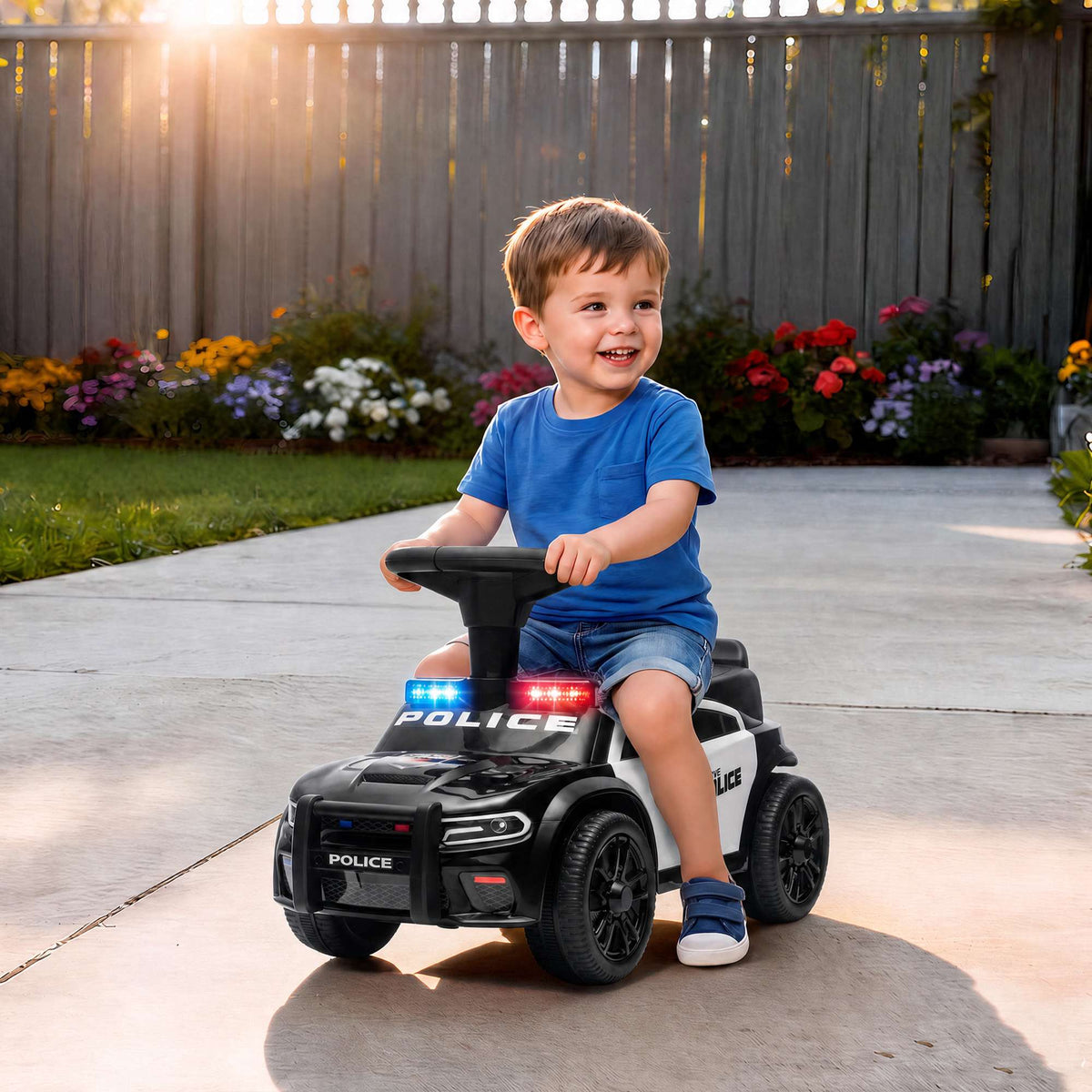 Toddler Police Ride-On Car with Music & Anti-Tip Design
