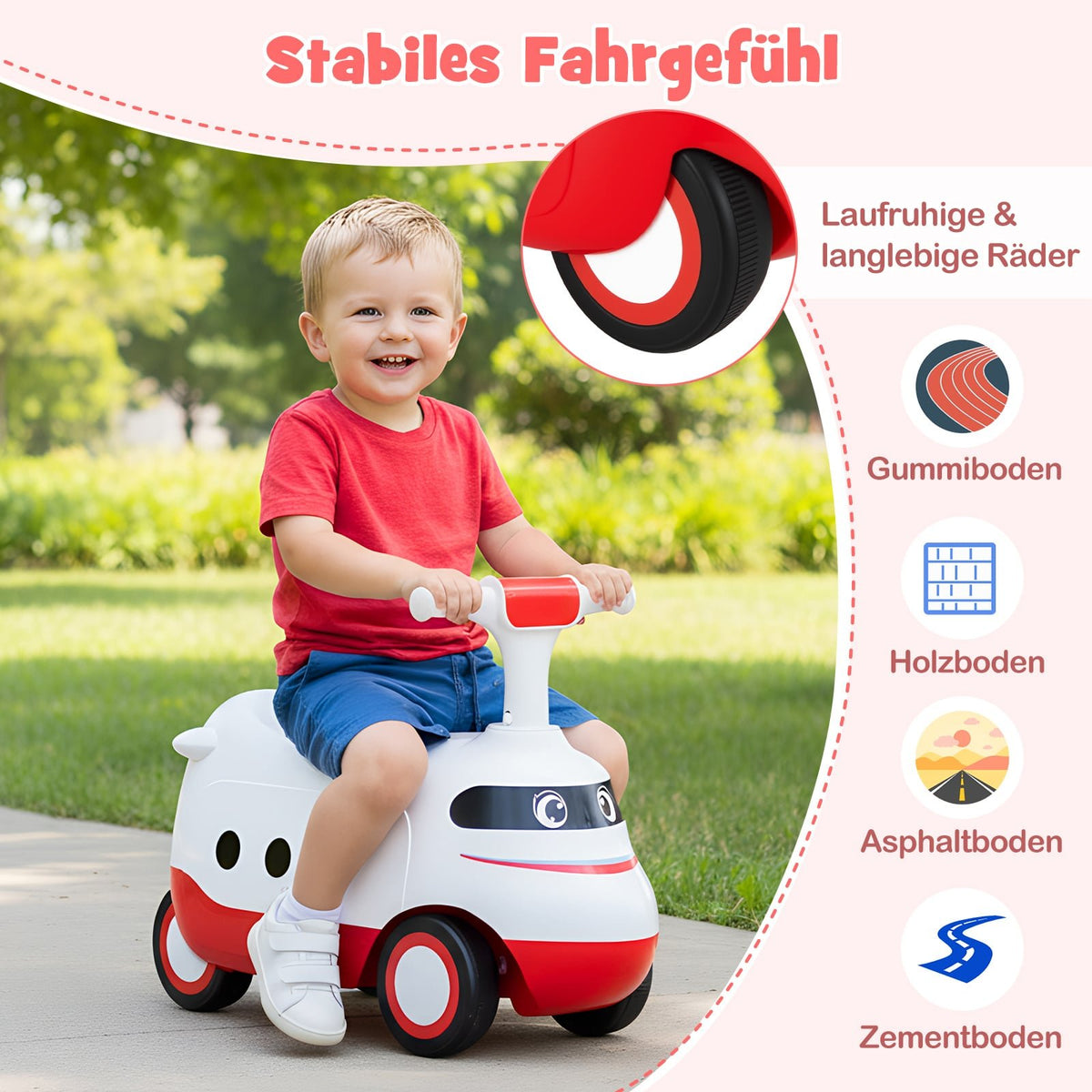 Toddler Push Ride-On Car with Horn & Storage, White