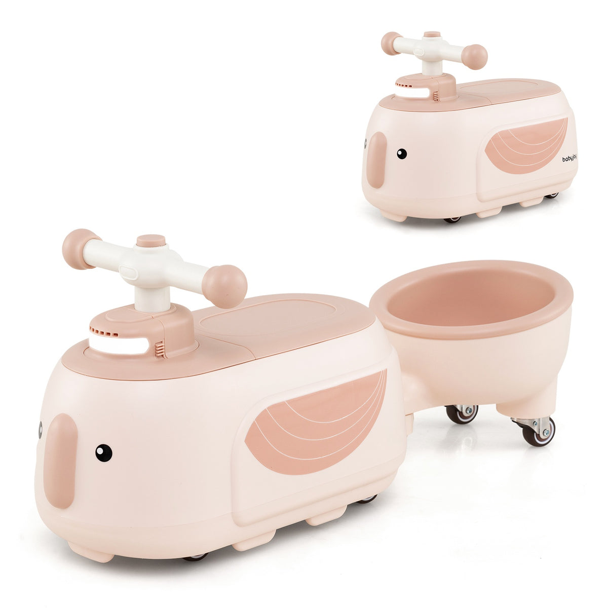 Toddler Ride-On Car With Trailer, Lights, Music, Storage