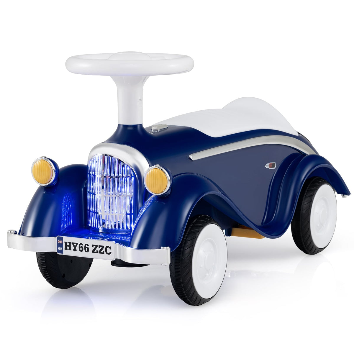 Toddler Ride-On Car with Horn, LED Lights, Dark Blue