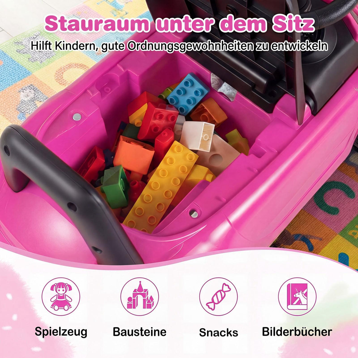 Toddler Ride-On Car with Lights, Safety Features, Pink