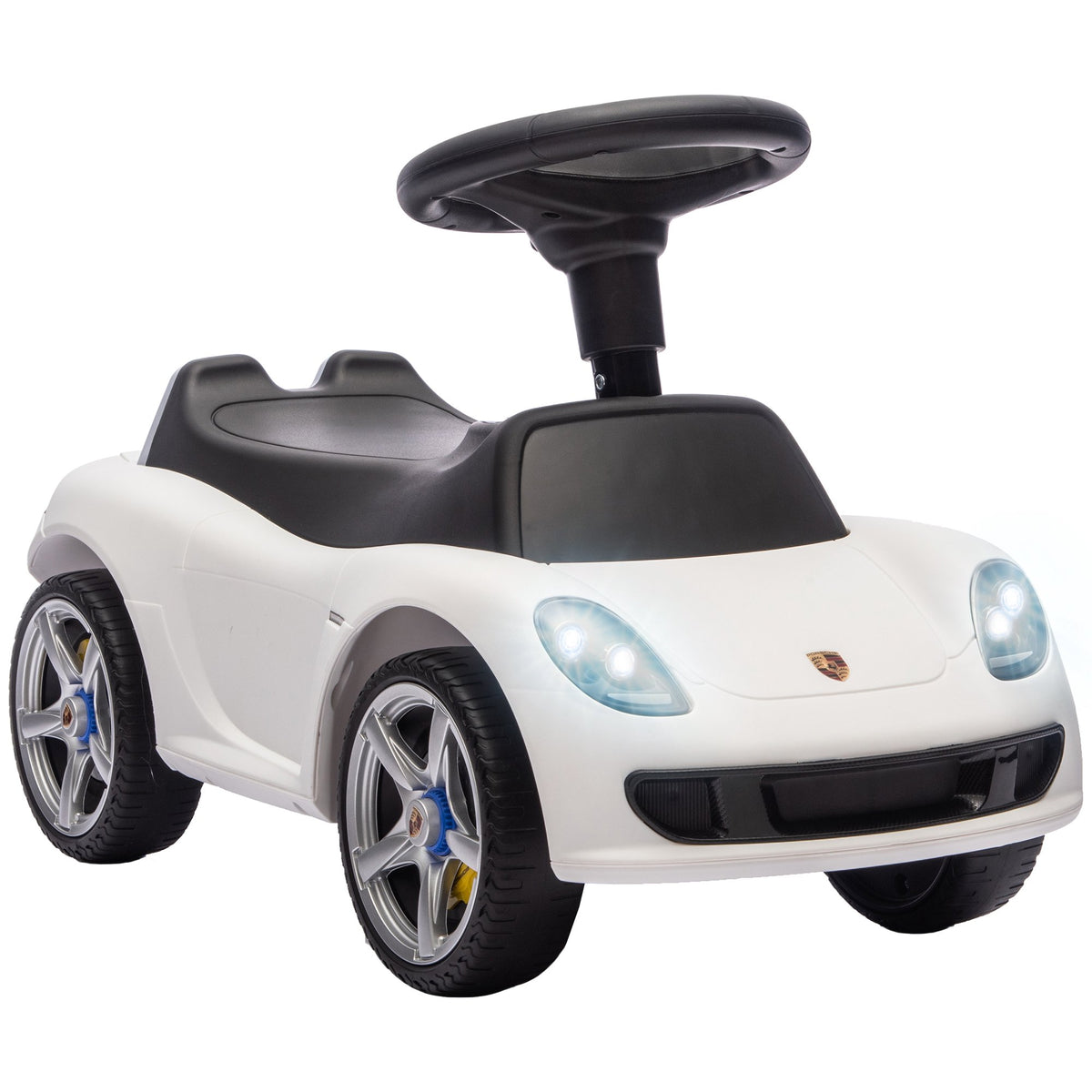 Toddler Ride-On Car with Lights & Sounds, White, 18–36 Months