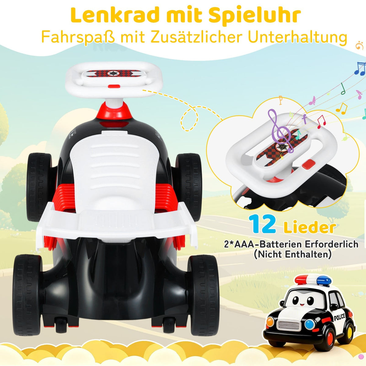 Toddler Ride-On Car with Music & Storage – Police Theme