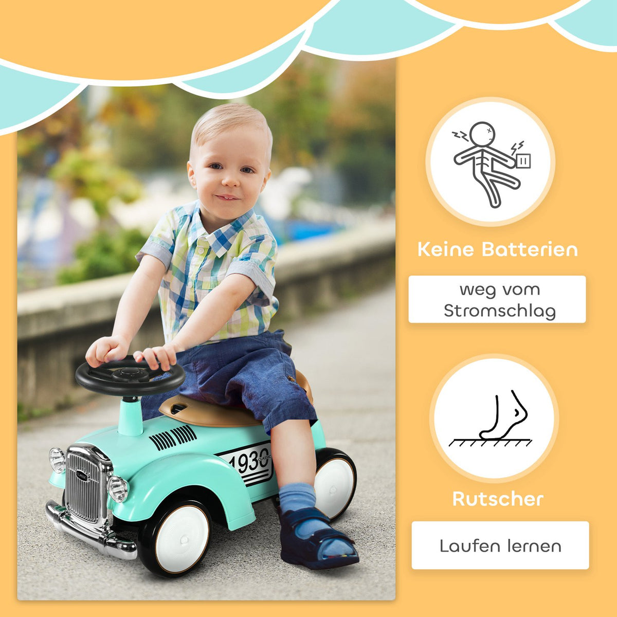 Toddler Ride-On Car with Storage, Anti-Tip Safety, Green
