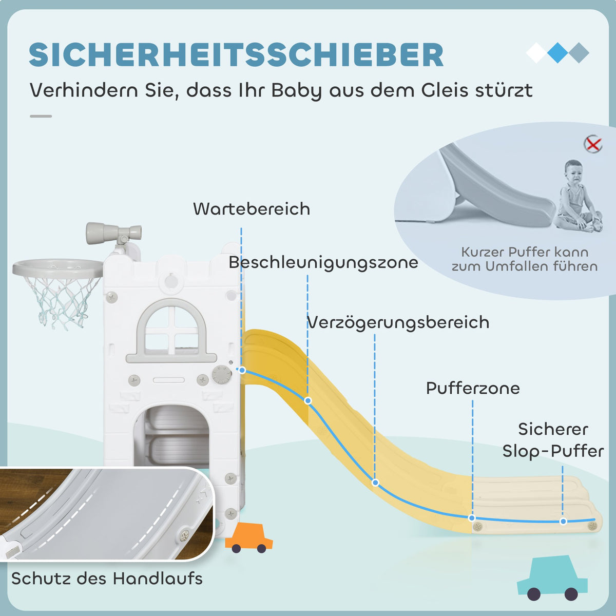 Toddler Slide 5-in-1 with Basketball Hoop, Grey, 70x177x92 cm