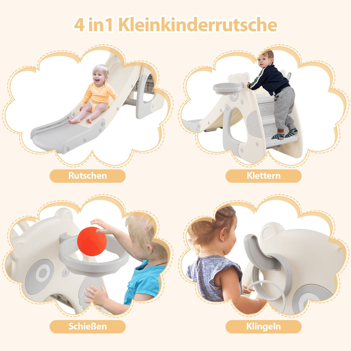 Toddler Slide with Basketball Hoop – Foldable, Gray
