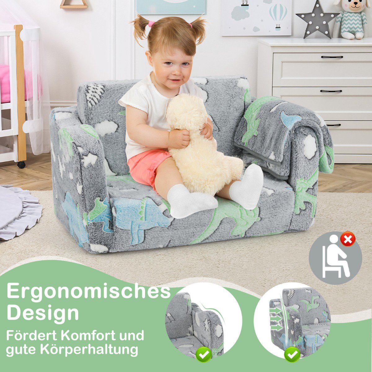 Toddler Sofa Bed with Blanket, Gray, Flannel Fabric