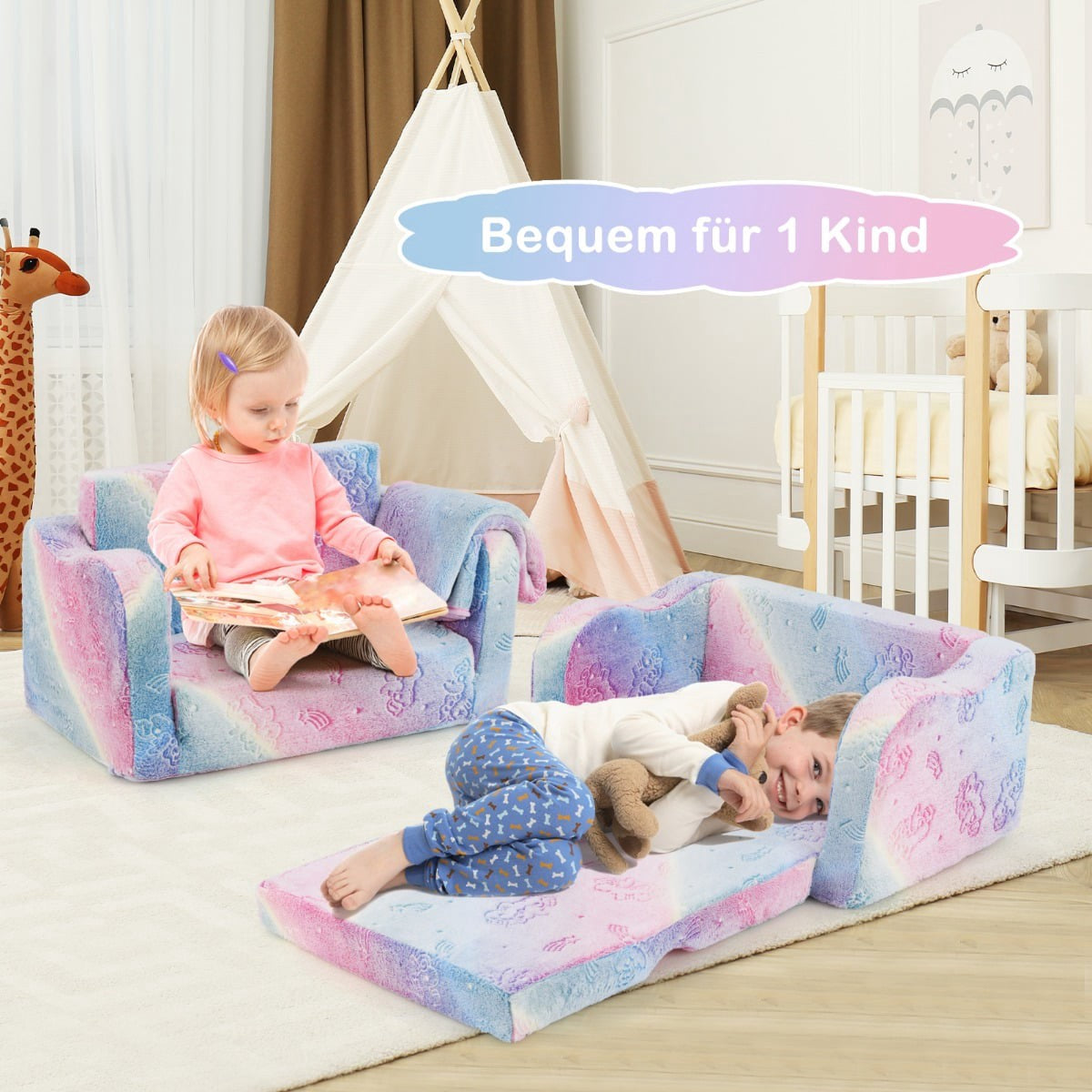 Toddler Sofa Bed with Blanket – Rainbow Design