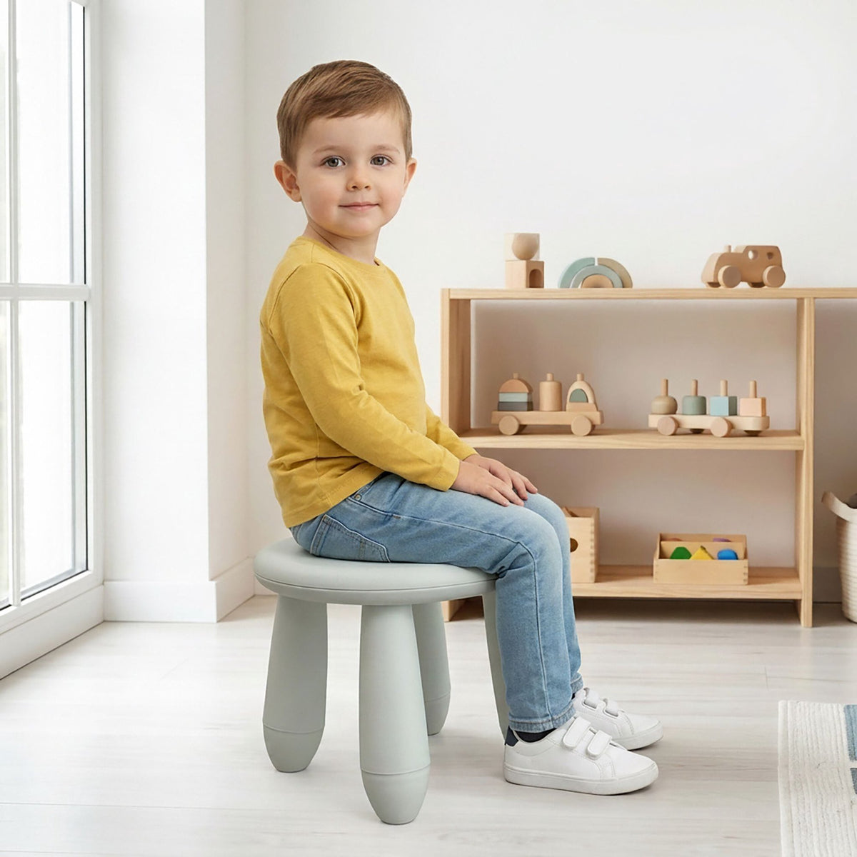 Toddler Stool, White Plastic, 26x28 cm